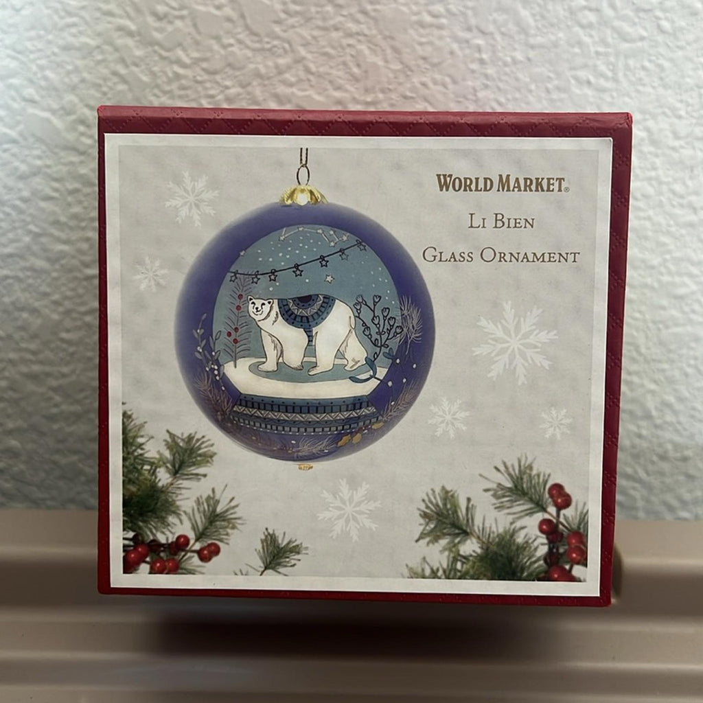 Li Bien Glass Ornament, White Polar Bear Snow Globe, New in Box
