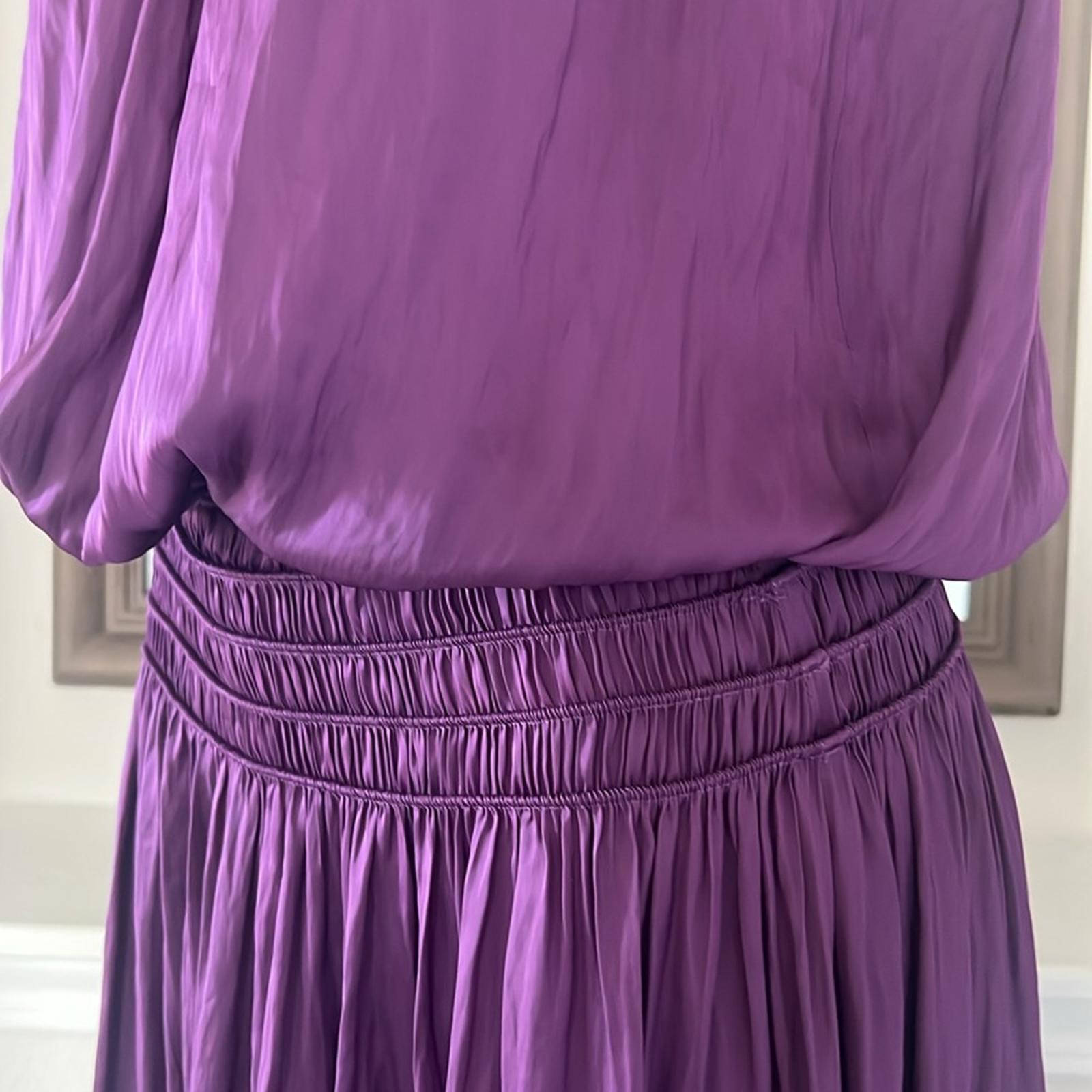 Ramy Brook Shiny Audrey Sleeveless Blouson Dress in Purple Size L New w/Tag $445