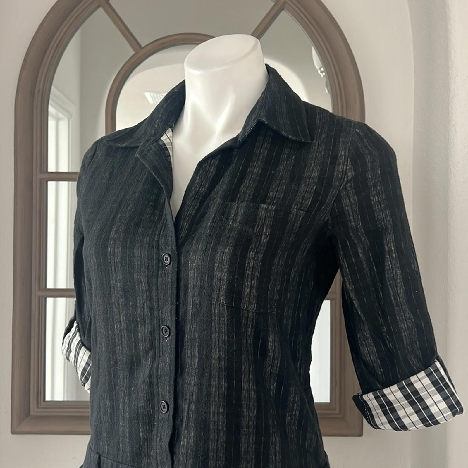 Theory Cacey Black Plaid Tiered Dress in Black & White, Size 6 EXCELLENT $395