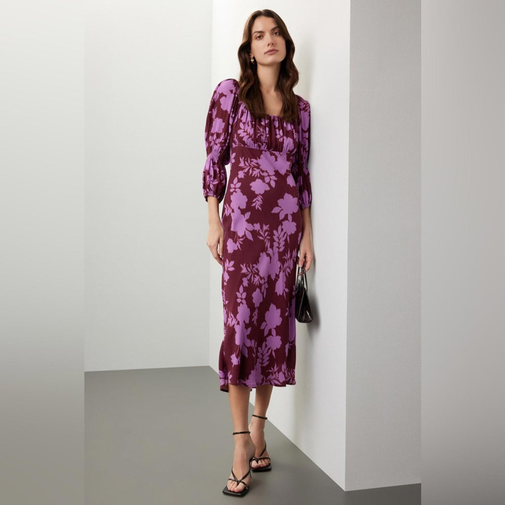 Peter Som x RTR Floral Midi Square-Neck Dress, Size 2