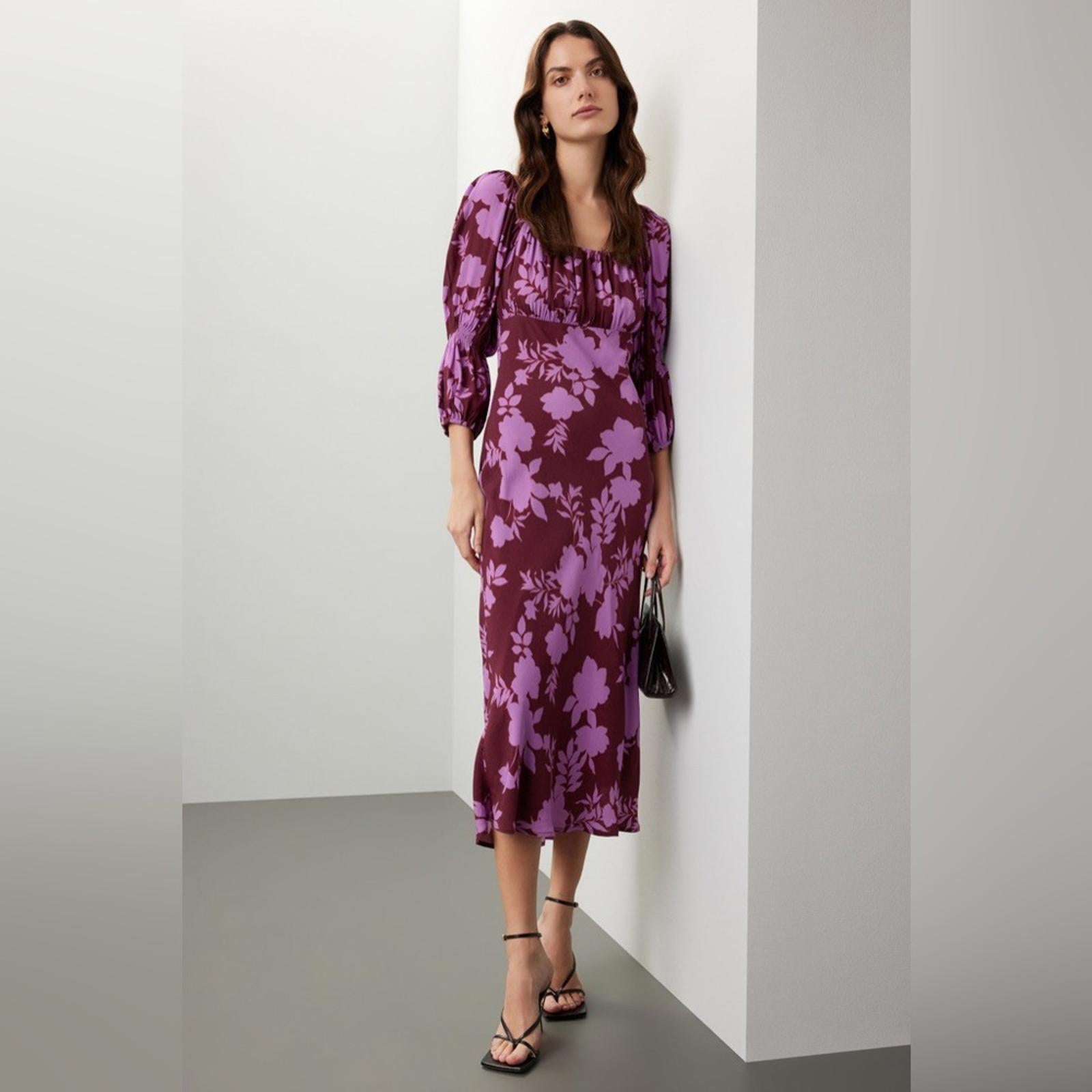 Peter Som x RTR Floral Midi Square-Neck Dress, Size 2