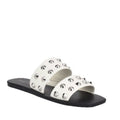 Marc Fisher Bolive Studded Slides Flat Sandals in White/Black, Size 7.5