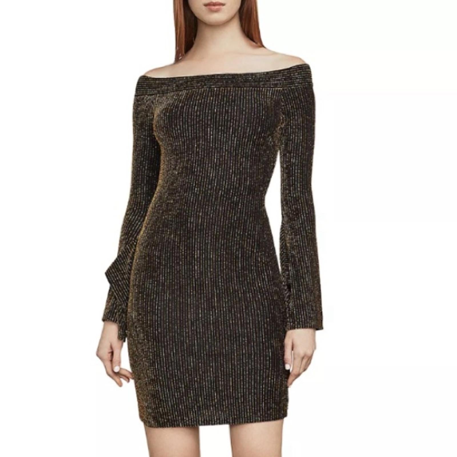 BCBGMaxazria Ellena Metallic Striped Off-the-Shoulder Dress, Size XS New w/Tag