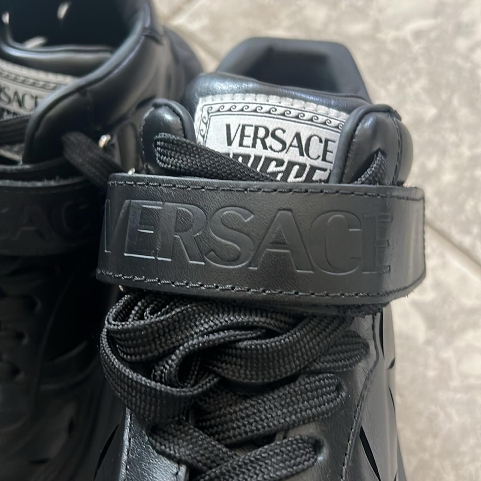 Versace Odissea Calf Leather High-Top Sneakers Black, Size 42 New+Dustbag $1,175