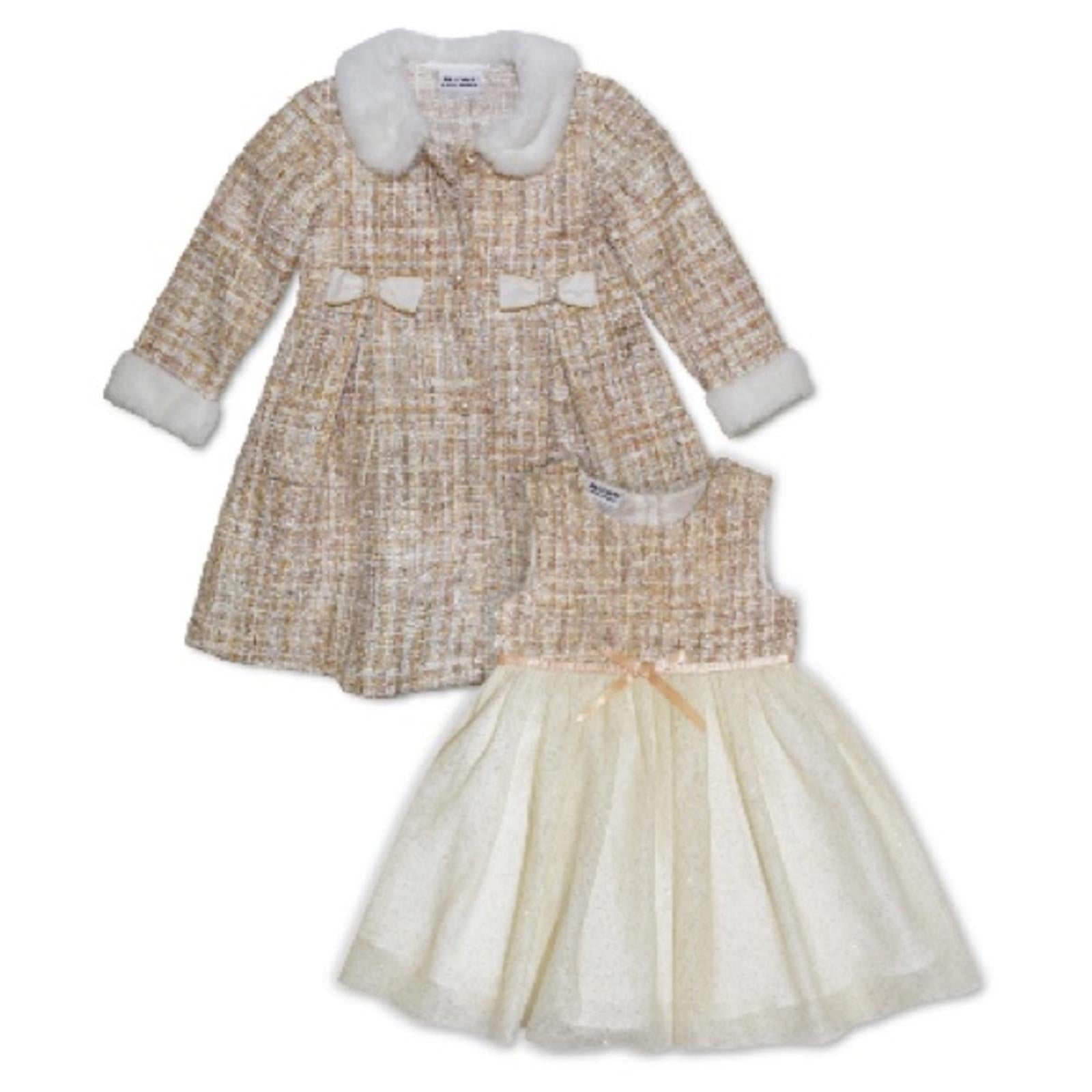 Blueberi Boulevard Tweed Boucle Coat w/Sleeveless Glitter Tulle Dress Set NWT 3T