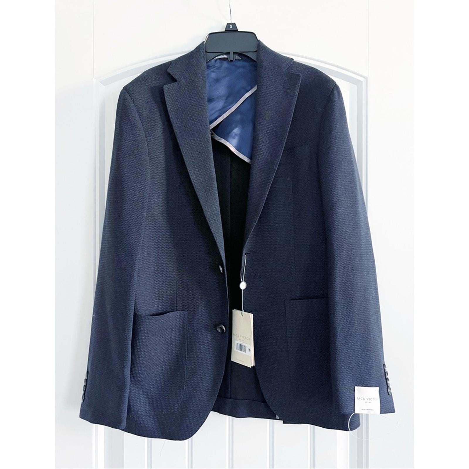 Jack Victor Hartford Solid Stretch Wool Blazer in Navy, New w/Tag $698