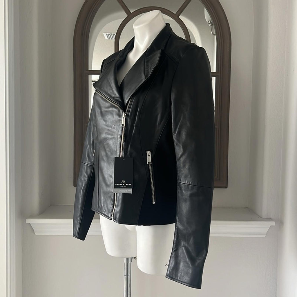 Andrew Marc Minowa Genuine LEATHER Jacket in Black, Size XL New w/Tag