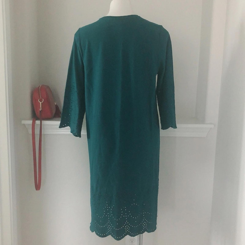 J. Jill Pacific Eyelet Long Sleeve Dress in Green, NWT, Size M