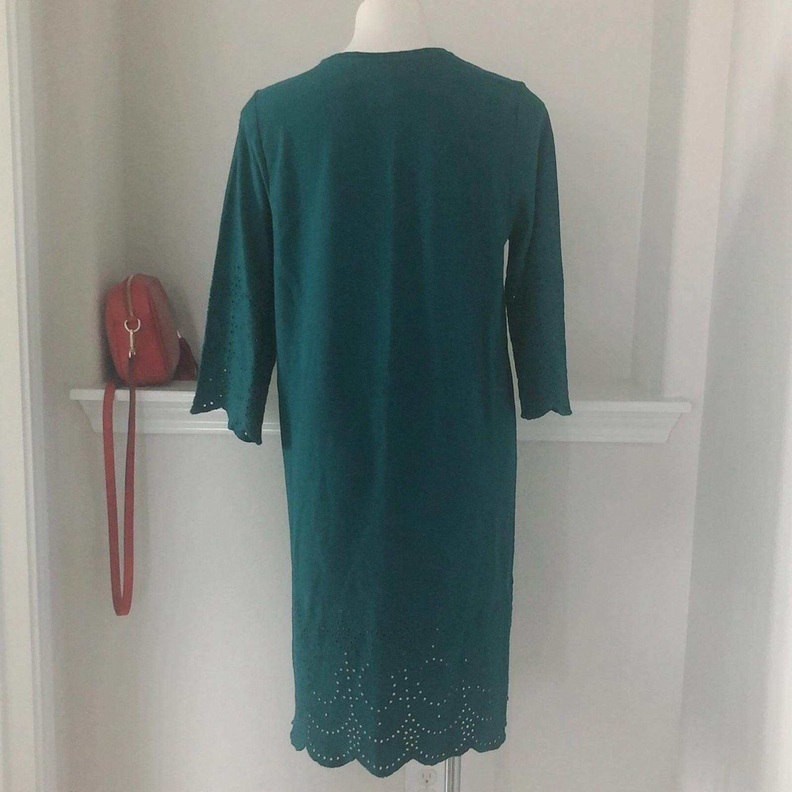 J. Jill Pacific Eyelet Long Sleeve Dress in Green, NWT, Size M