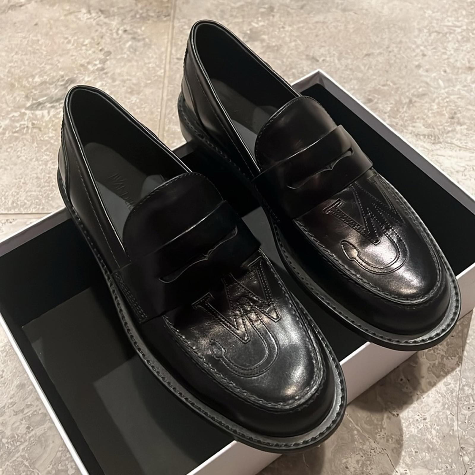 JW Anderson Anchor Logo Loafers in Black Leather Size 41