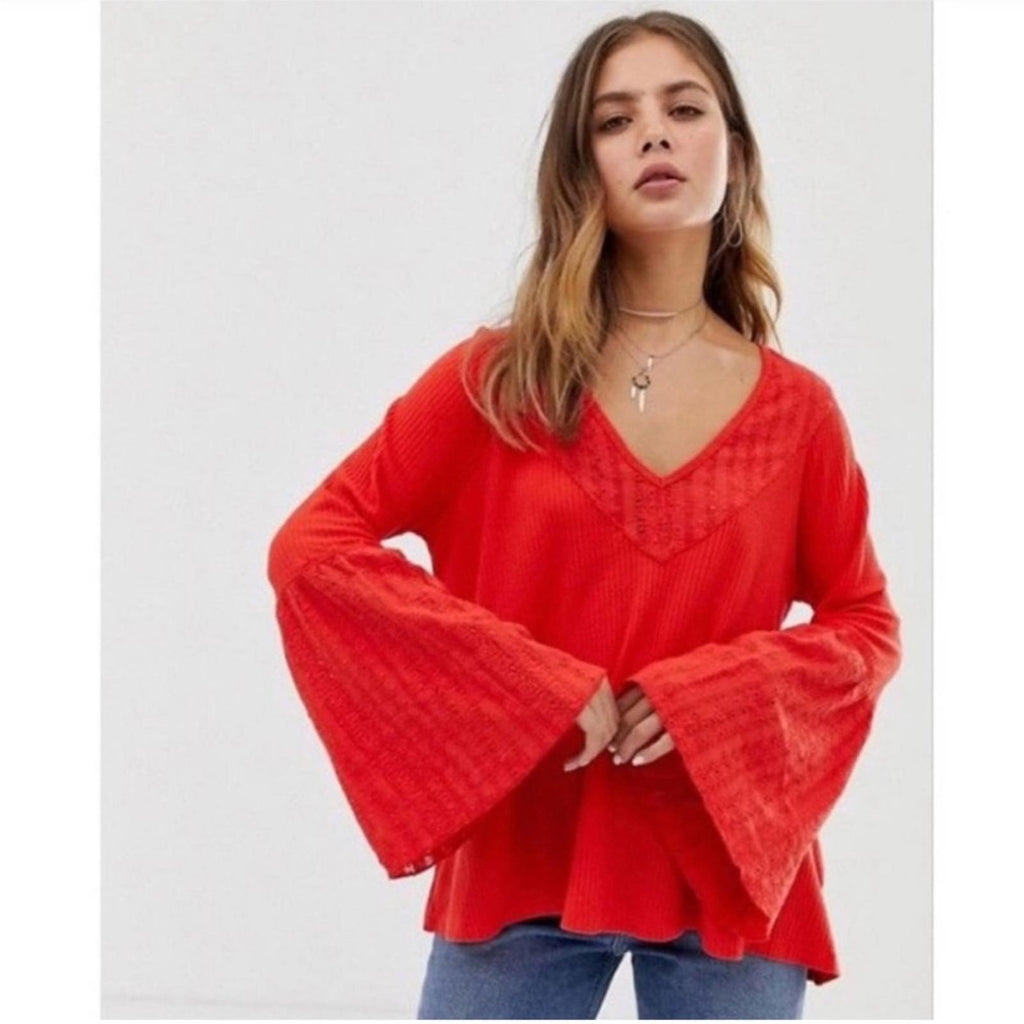 Free People Parisian Nights Top in Vermillion, Size S New w/Tag