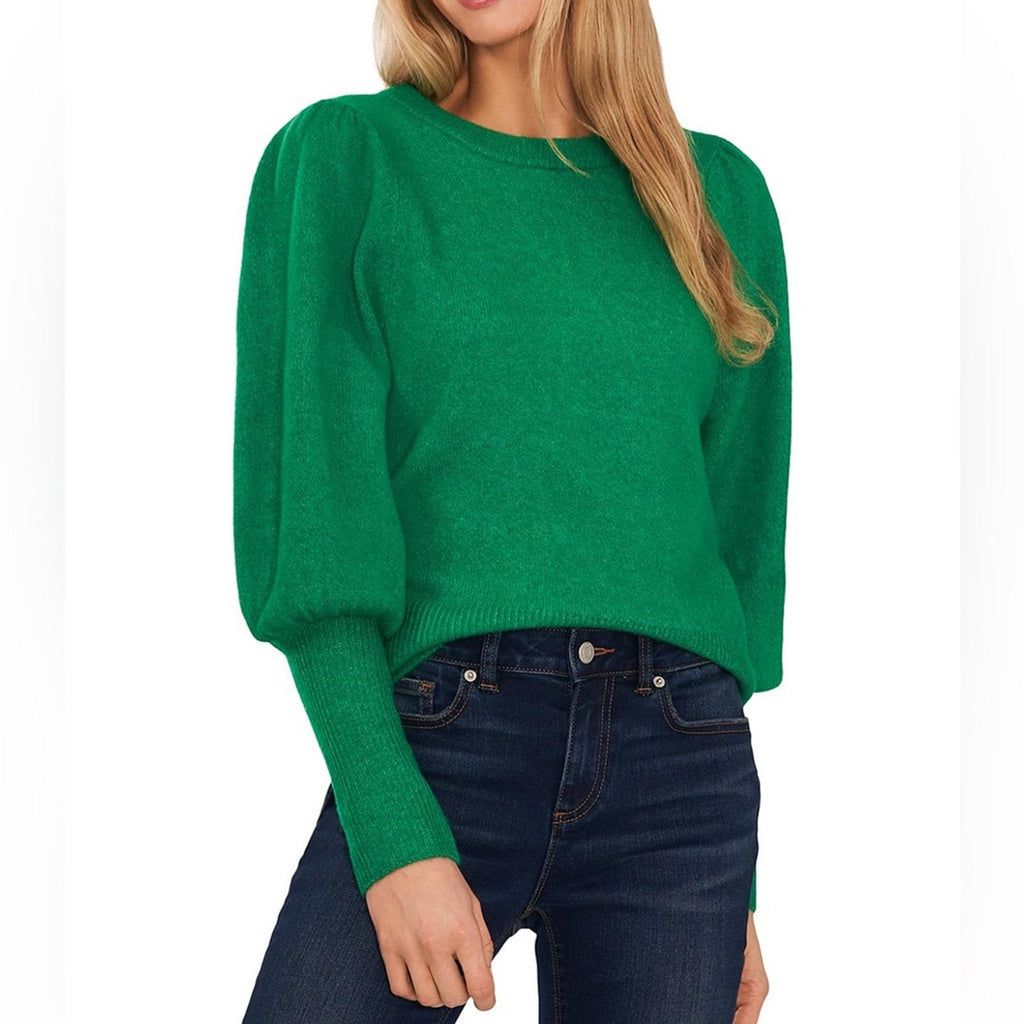 NEW CeCe Juliet Sleeve Puff Sleeve Crewneck Sweater, Green Size L New w/Tag
