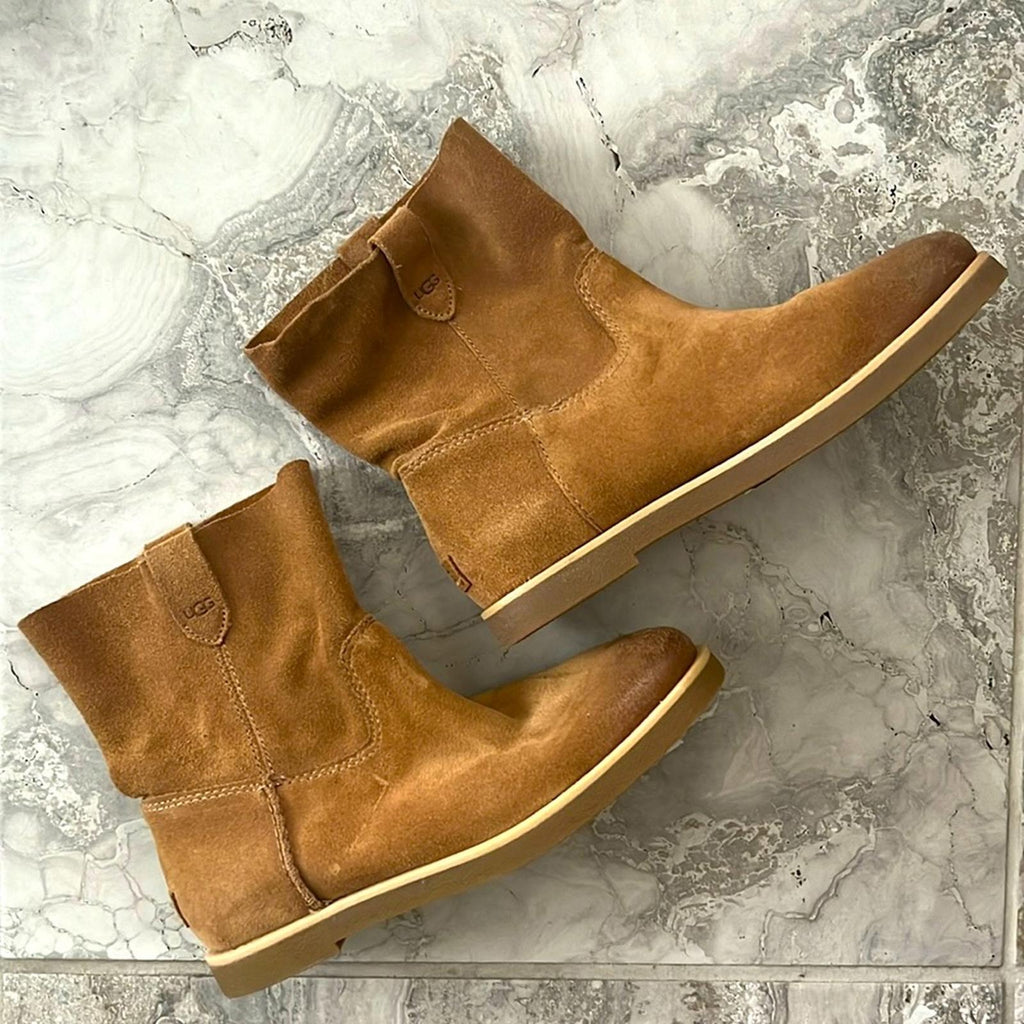 UGG Josefene Leather Short Boots in Chestnut, Size 5.5, New without Box