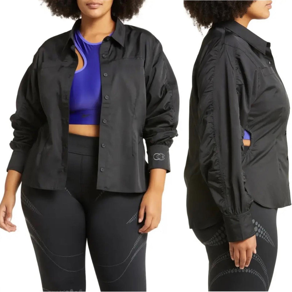 Reebok x Cardi B. Ruched-Sleeve Active Shirt in Black, Plus Size 2X New w/Tag
