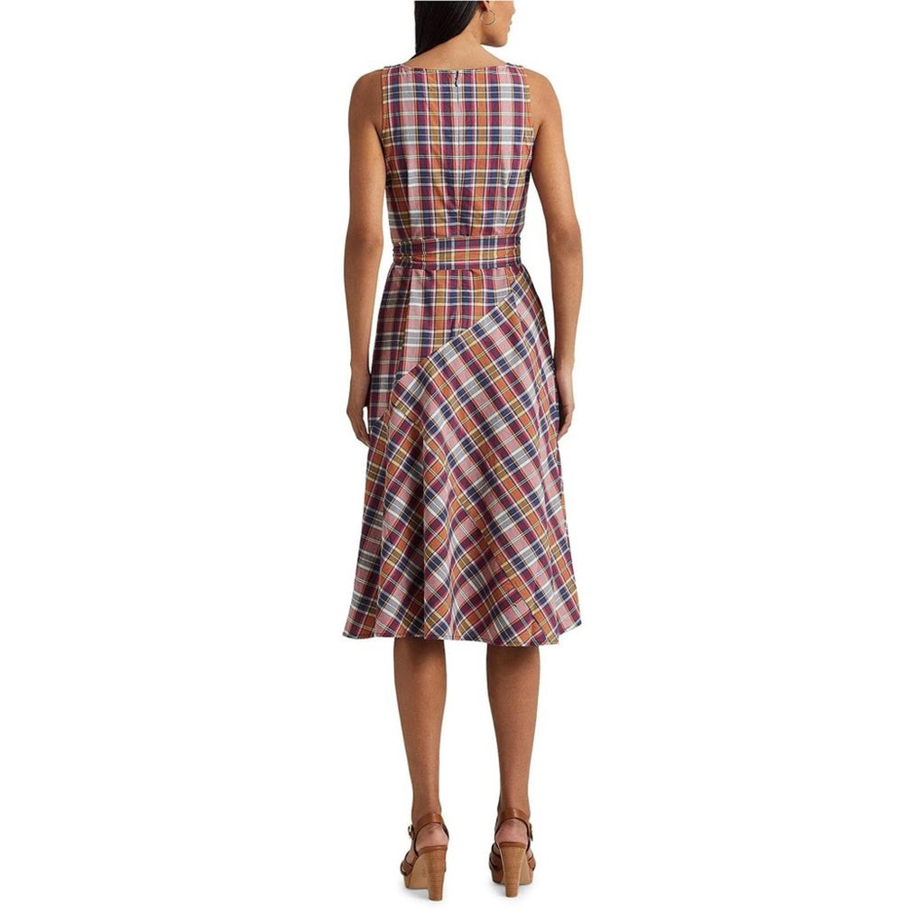 Lauren Ralph Lauren Madras Plaid Belted Midi Dress, Size 18, New w/Tag