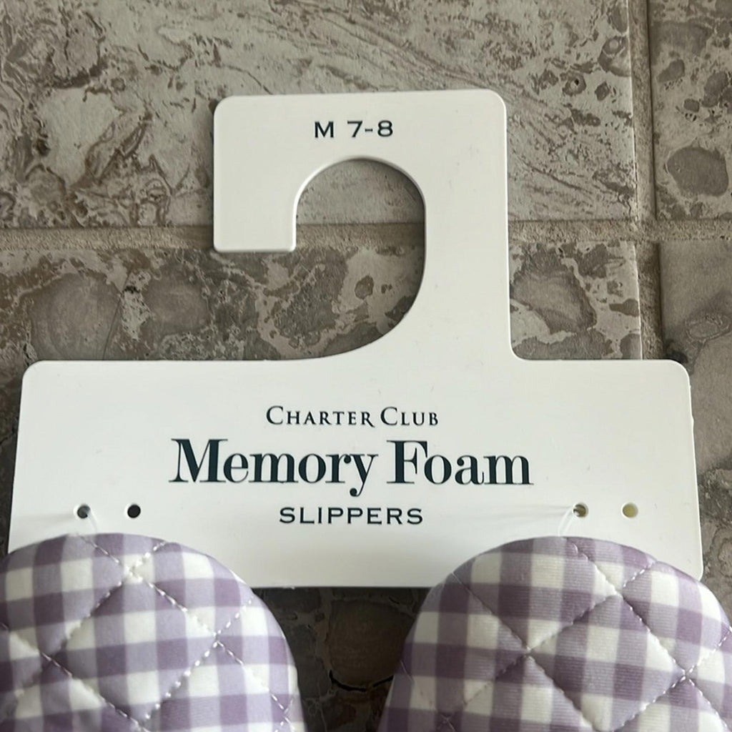 Charter Club Quilted Gingham Clog Slippers in Purple/White Size Medium (US 7-8)