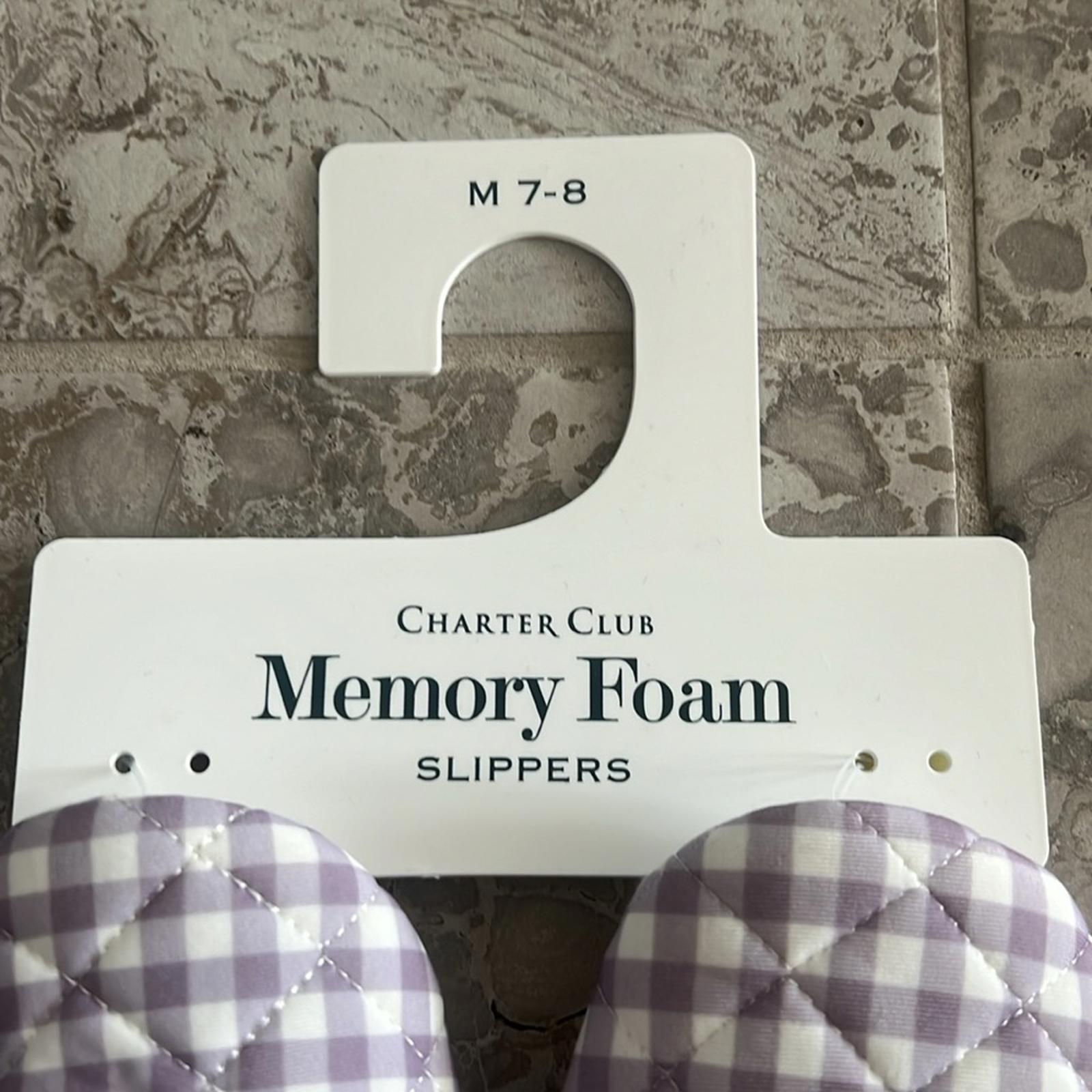 Charter Club Quilted Gingham Clog Slippers in Purple/White Size Medium (US 7-8)