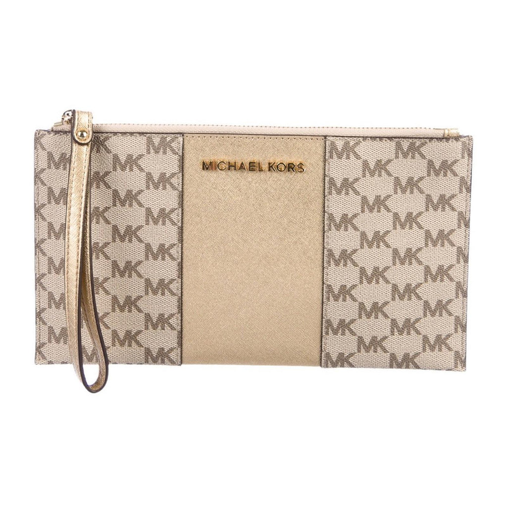 Michael Kors Large Center Stripe Zip Clutch MK Monogram, New w/o Tag Retail $98