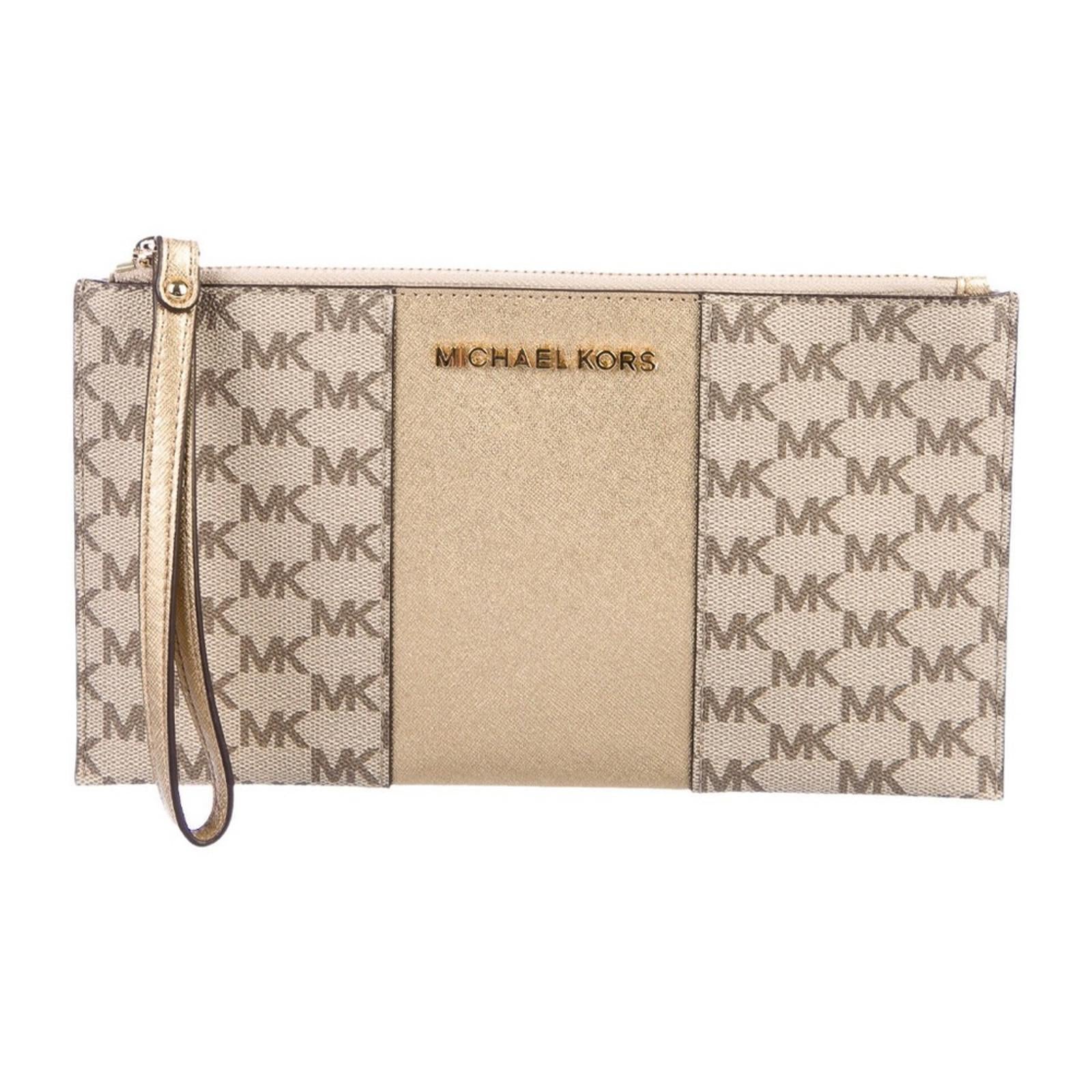 Michael Kors Large Center Stripe Zip Clutch MK Monogram, New w/o Tag Retail $98