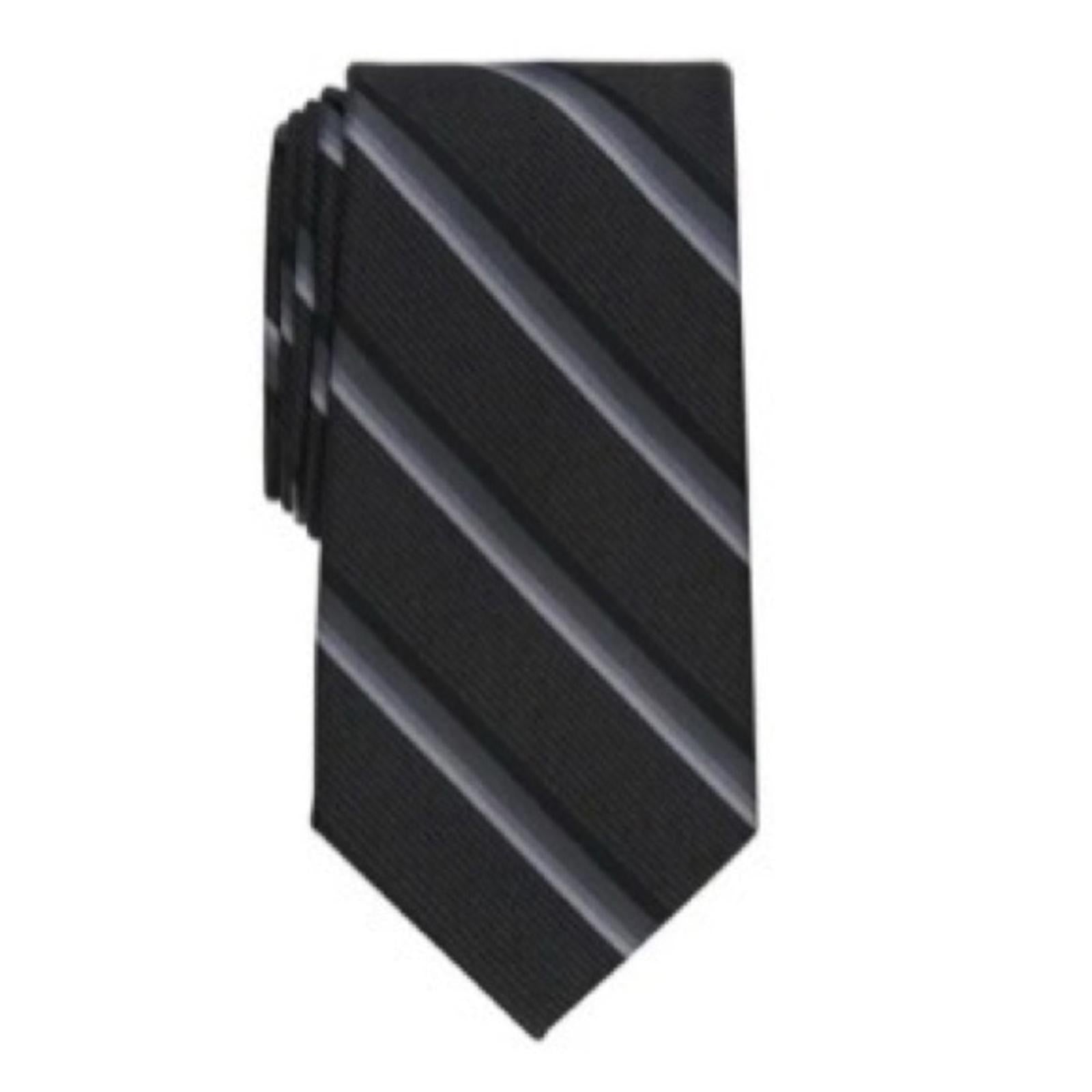 Perry Ellis The Abbott Stripe Tie in Black/Silver, One Size, NWT
