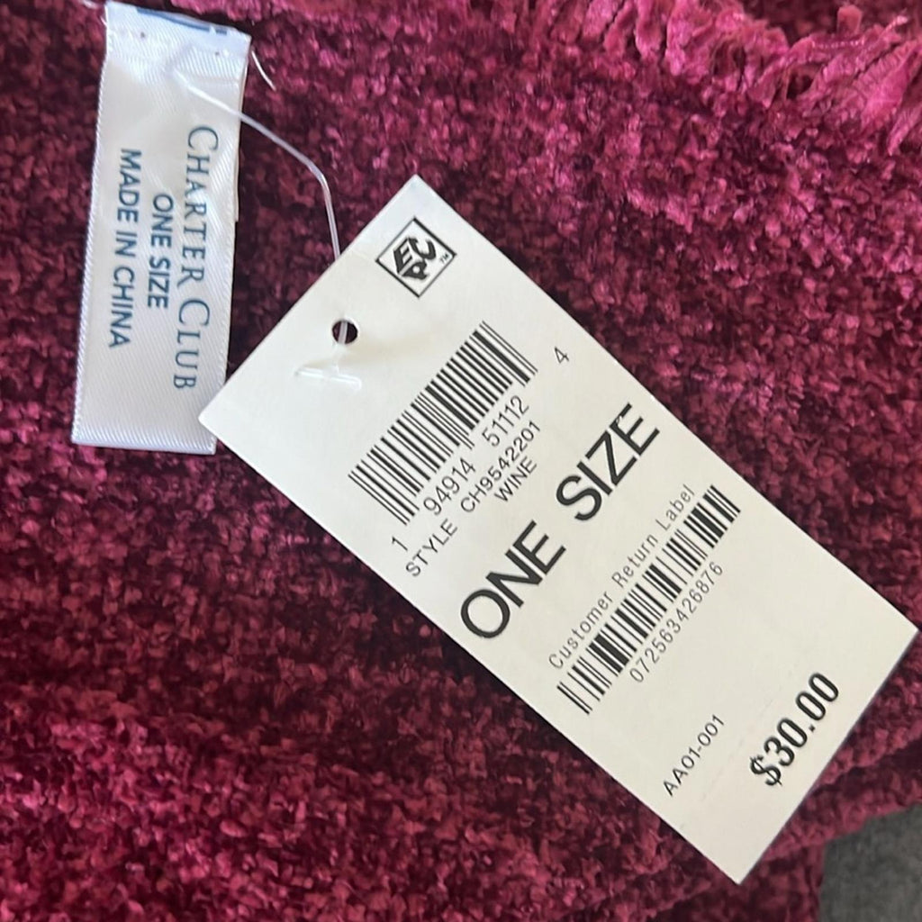 Charter Club Solid Chenille Scarf in Wine, One Size New w/Tag