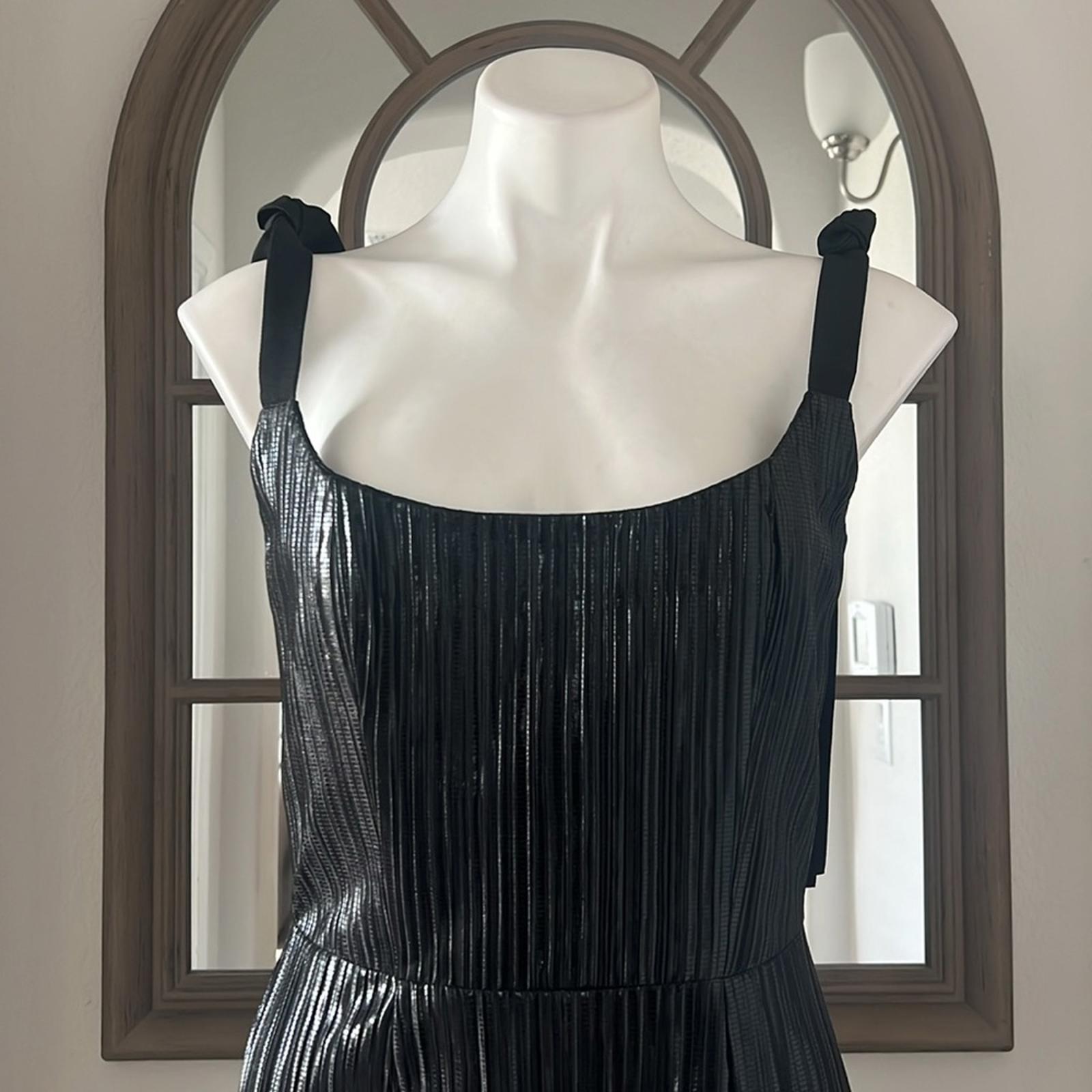 Markarian Imogen Pleated Midi Dress in Black Lame, NWT, Size 6, Retail $1695