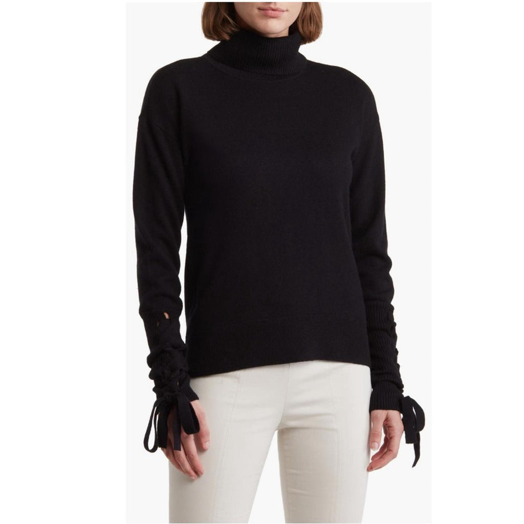 Ramy Brook Walt Turtle Neck Long Lace-Up Sleeve Top in Black, Size S New w/Tag