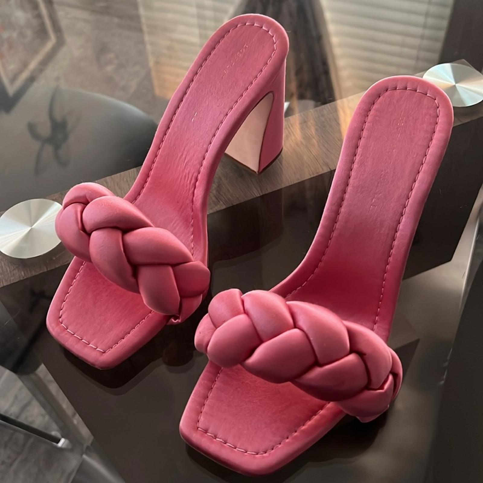 Loeffler Randall Freya Braided Curved Heel Sandals Bubblegum, Size 11 New in Box