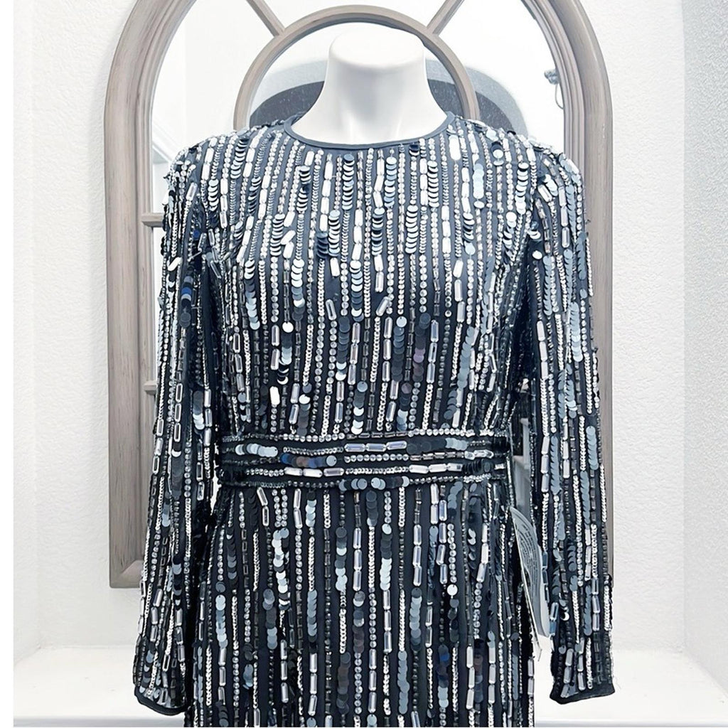 Mac Duggal Embellished High Neck Long Sleeve Fitted Dress Size 8 NEW Retail $458