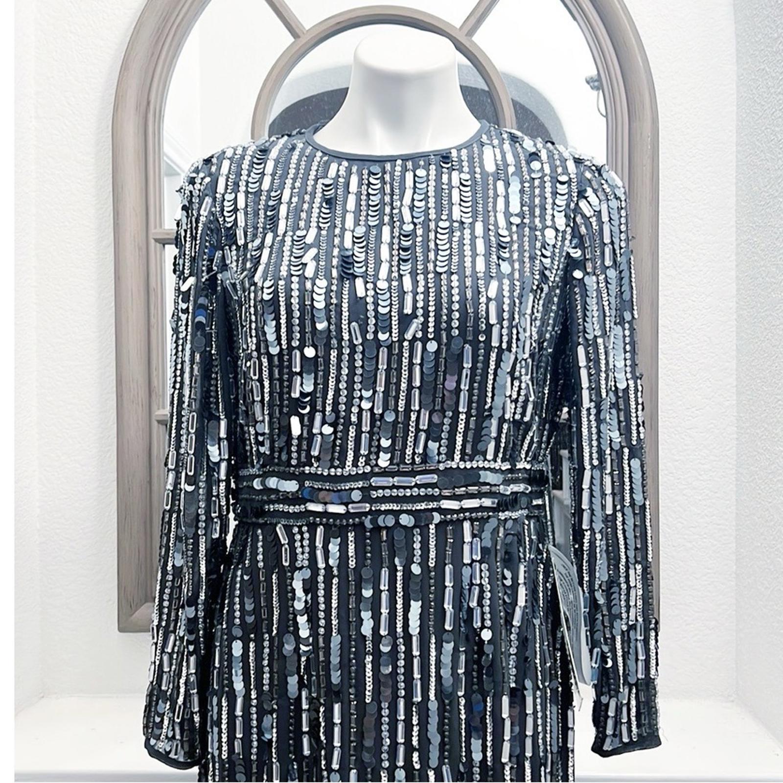 Mac Duggal Embellished High Neck Long Sleeve Fitted Dress Size 8 NEW Retail $458