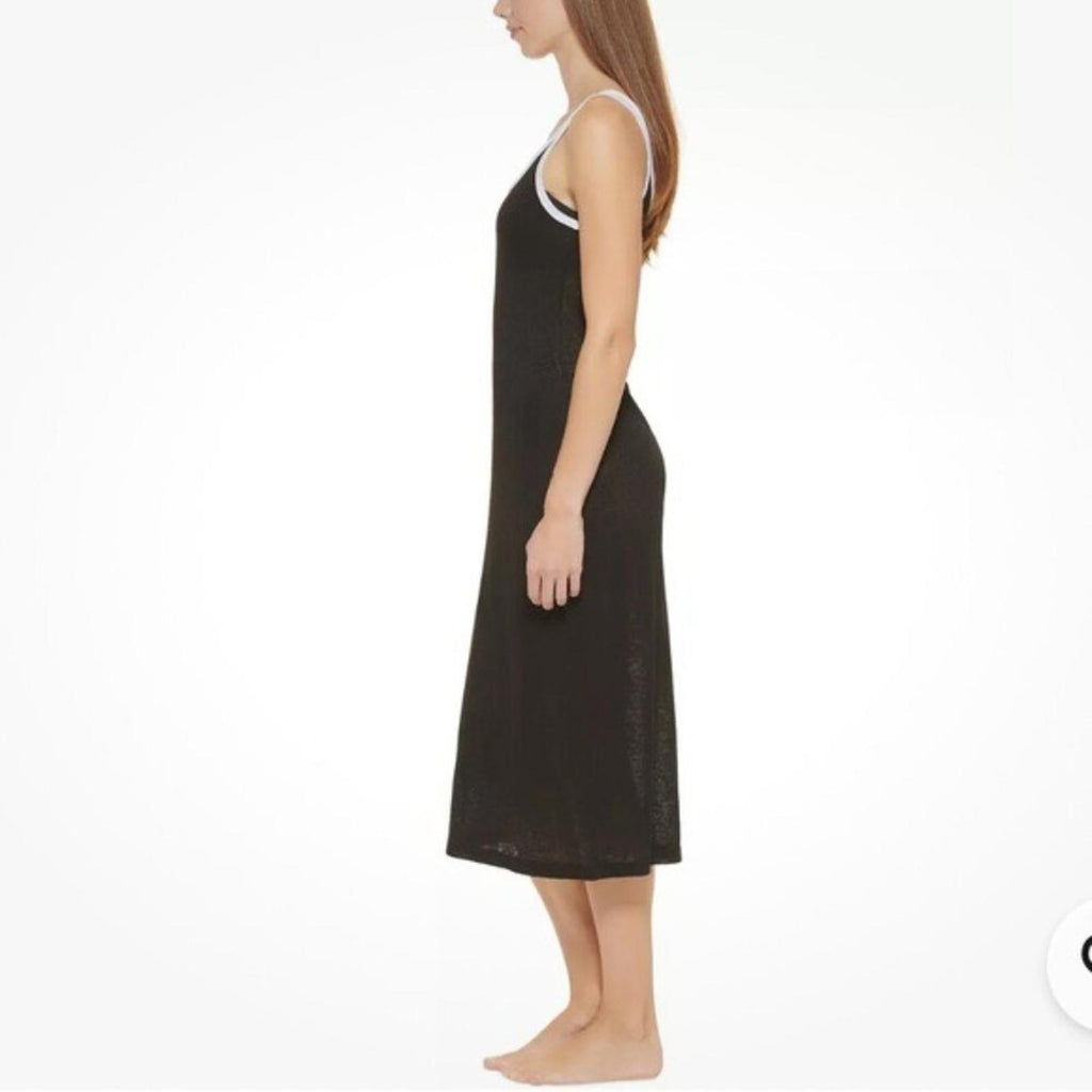 DKNY Swimwear Strappy Dress Cover-Up in Black/White Trim, Size M NEW w/Tag