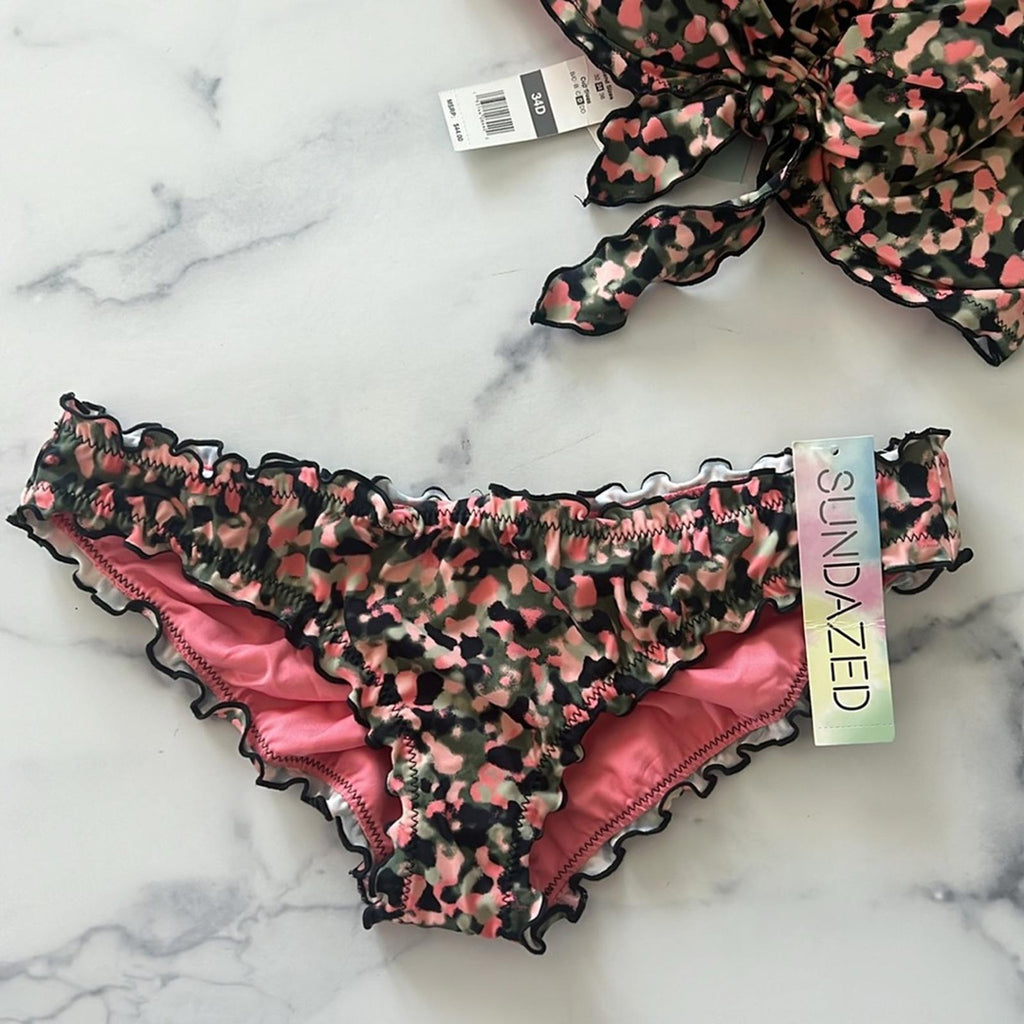 Sundazed Cruise Bikini Set, Mermaid Ruffle Bottom S, Ava Ruffle Bow Top Size 34D