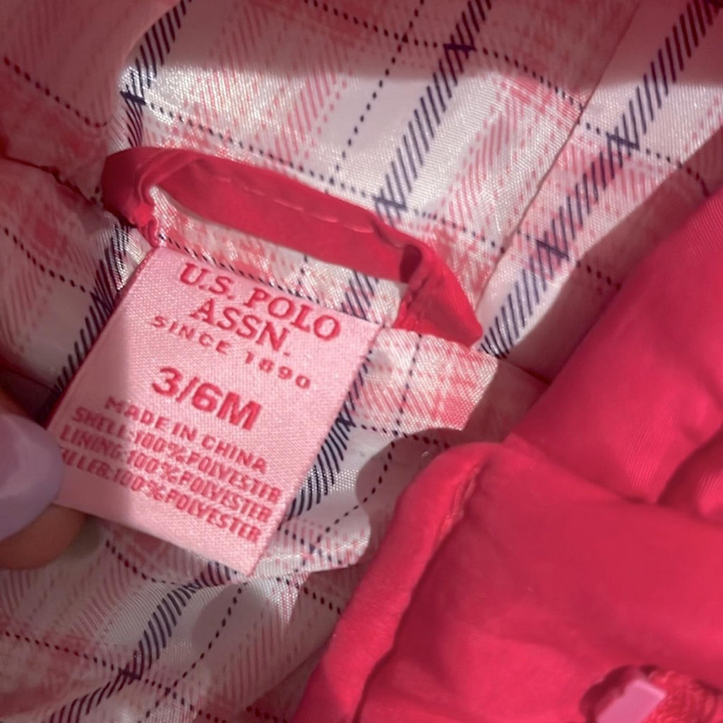 NEW U.S. Polo Assn Hooded Outerwear Pink Puffer Footies, Pink, Size 3/6M w/o Tag