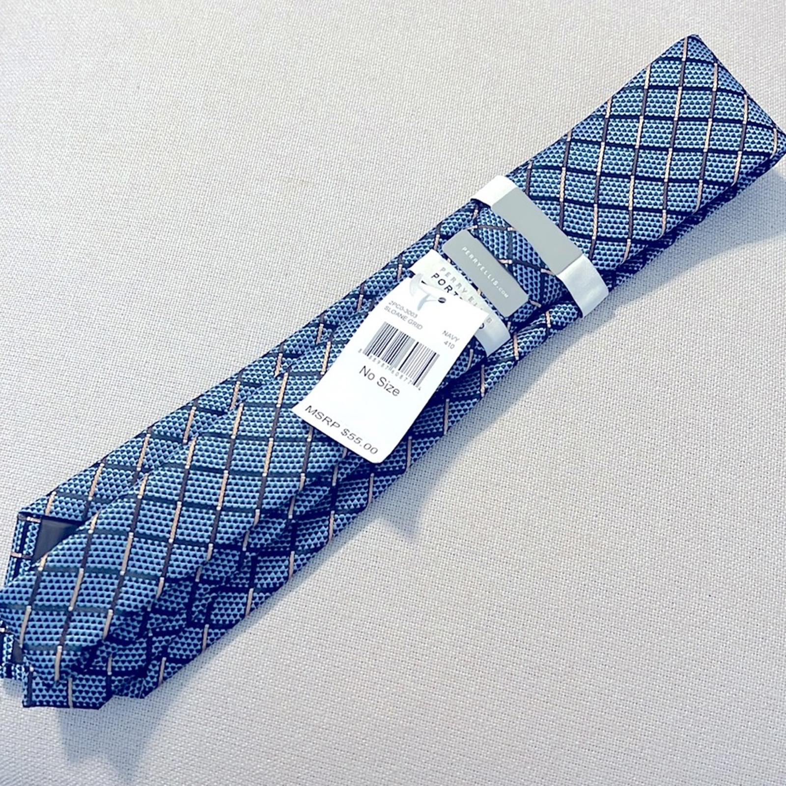 Perry Ellis Portfolio Sloane Grid Navy Neck Tie, New w/Tag