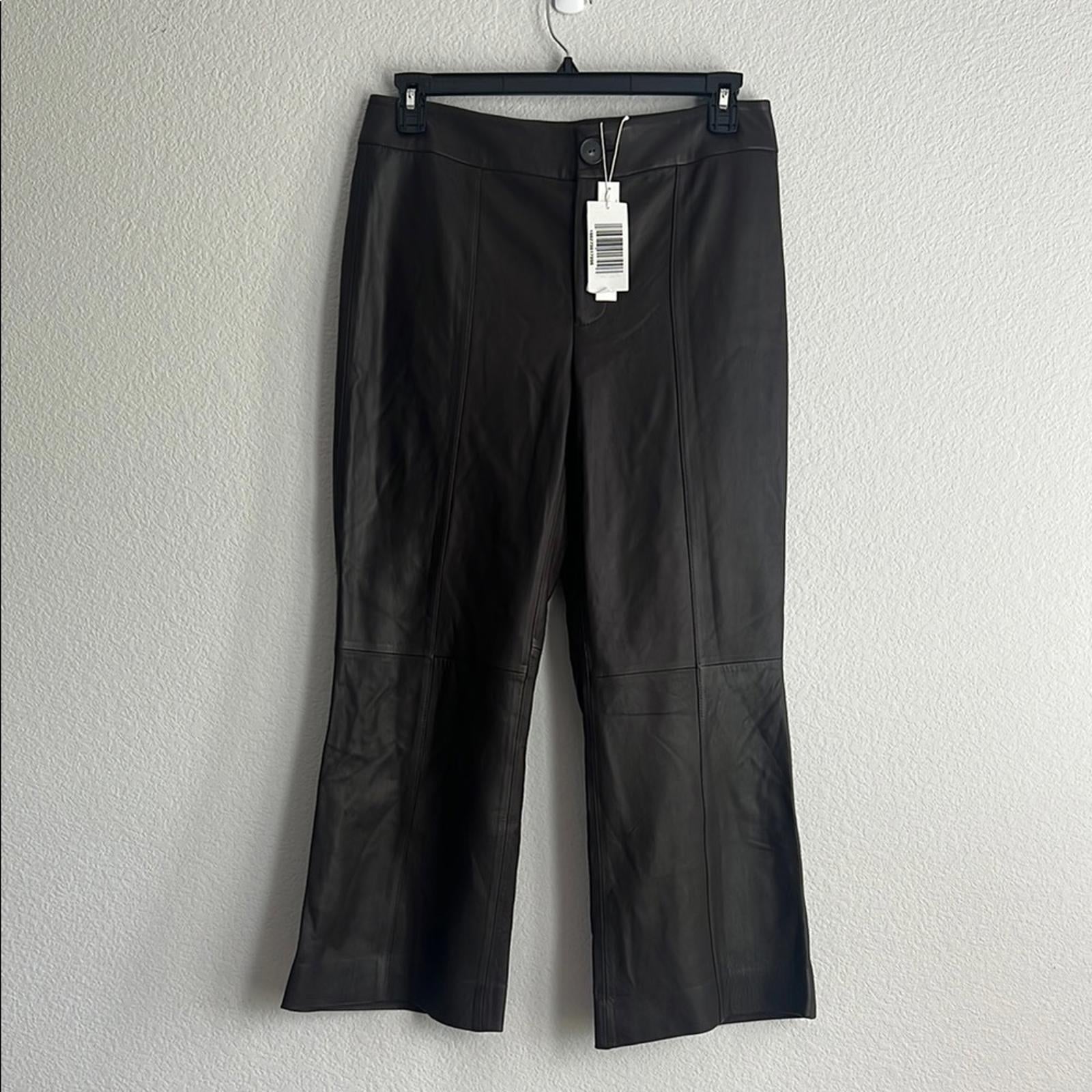 Vince Leather Flare Pants in Brown, NWT, Size 10