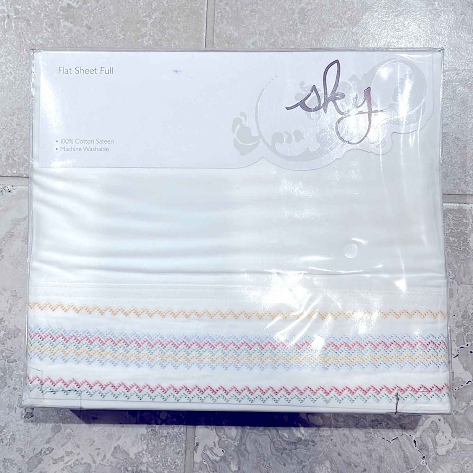 NWT Sky Chevron Multi Embroidered Flat Sheet, Full/Queen New w/Tag