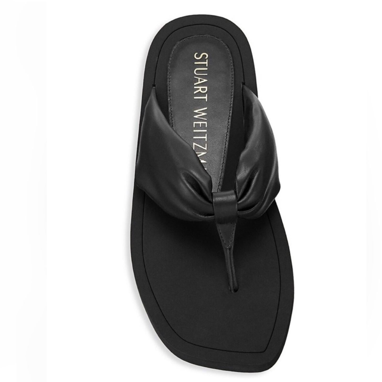 NEW Stuart Weitzman Leather Flip Flops in Black, Size US 8.5/ EU 39