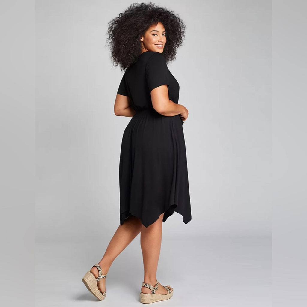 Lane Bryant Asymmetric Belted Midi Dress in Black, NWT, Size 14/16