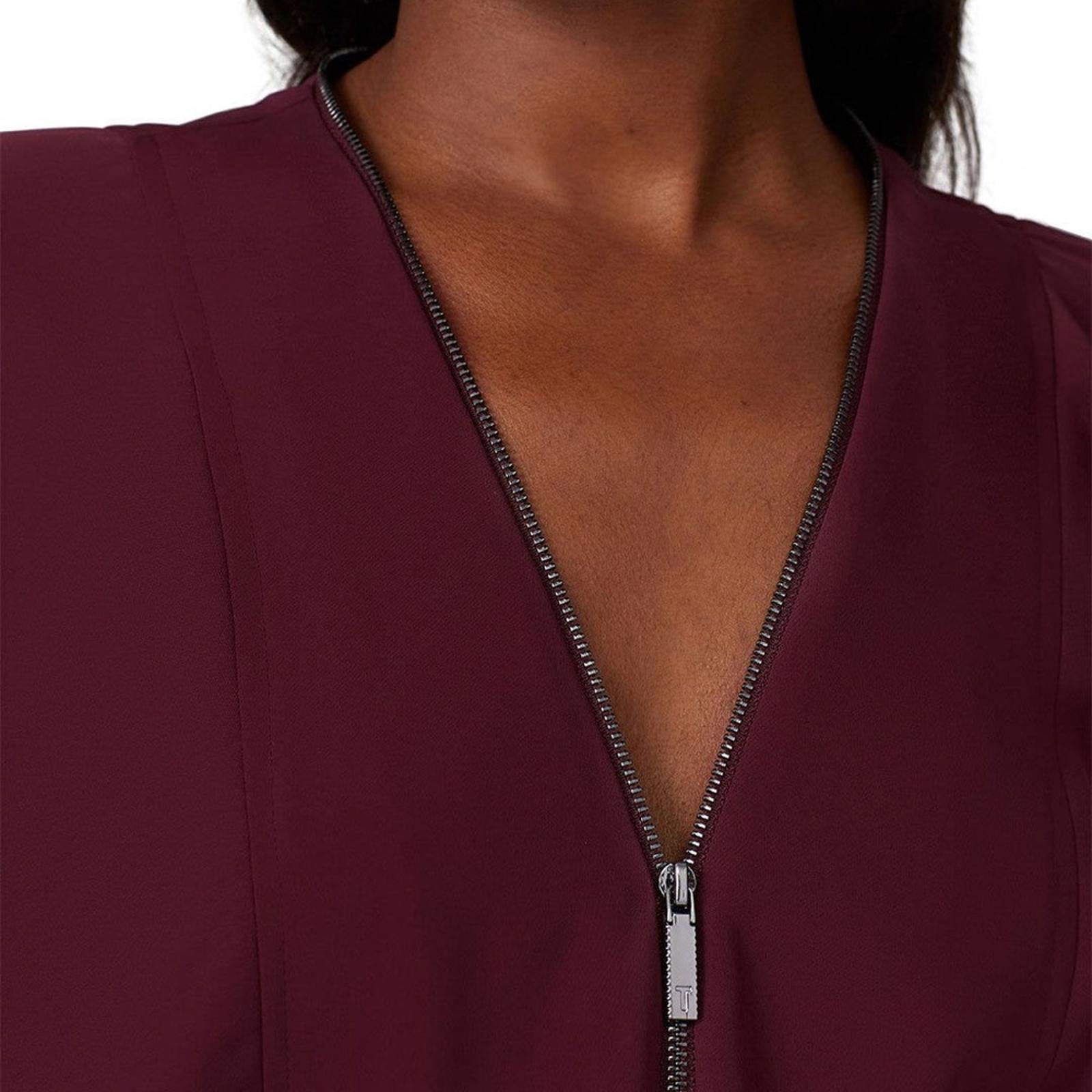 Ted Baker Kasiane Zip-Front Midi Dress in Burgundy Poplin, Size 1/XS Retail $329