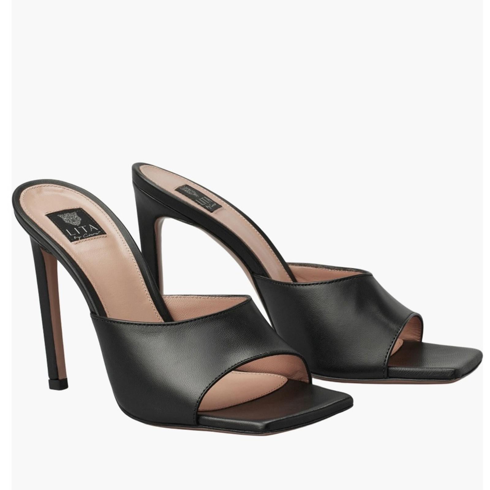 LITA by Ciara Black Solid Square Toe Slide Sandals, L1028-11 Size 42 New in Box