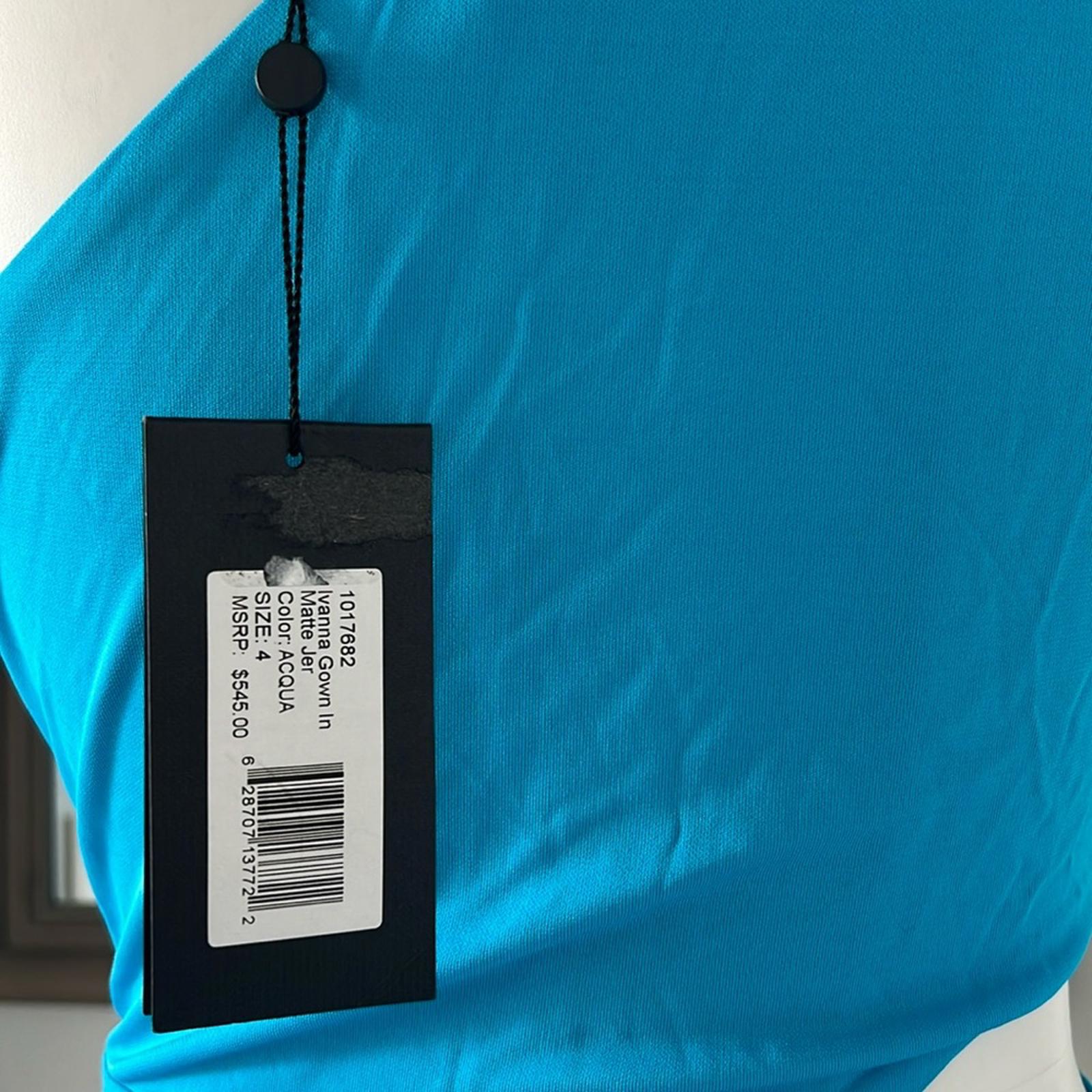 Halston Ivanna Gathered Asymmetric Cut-Out Gown, Aqua/Blue Size 4 New w/Tag