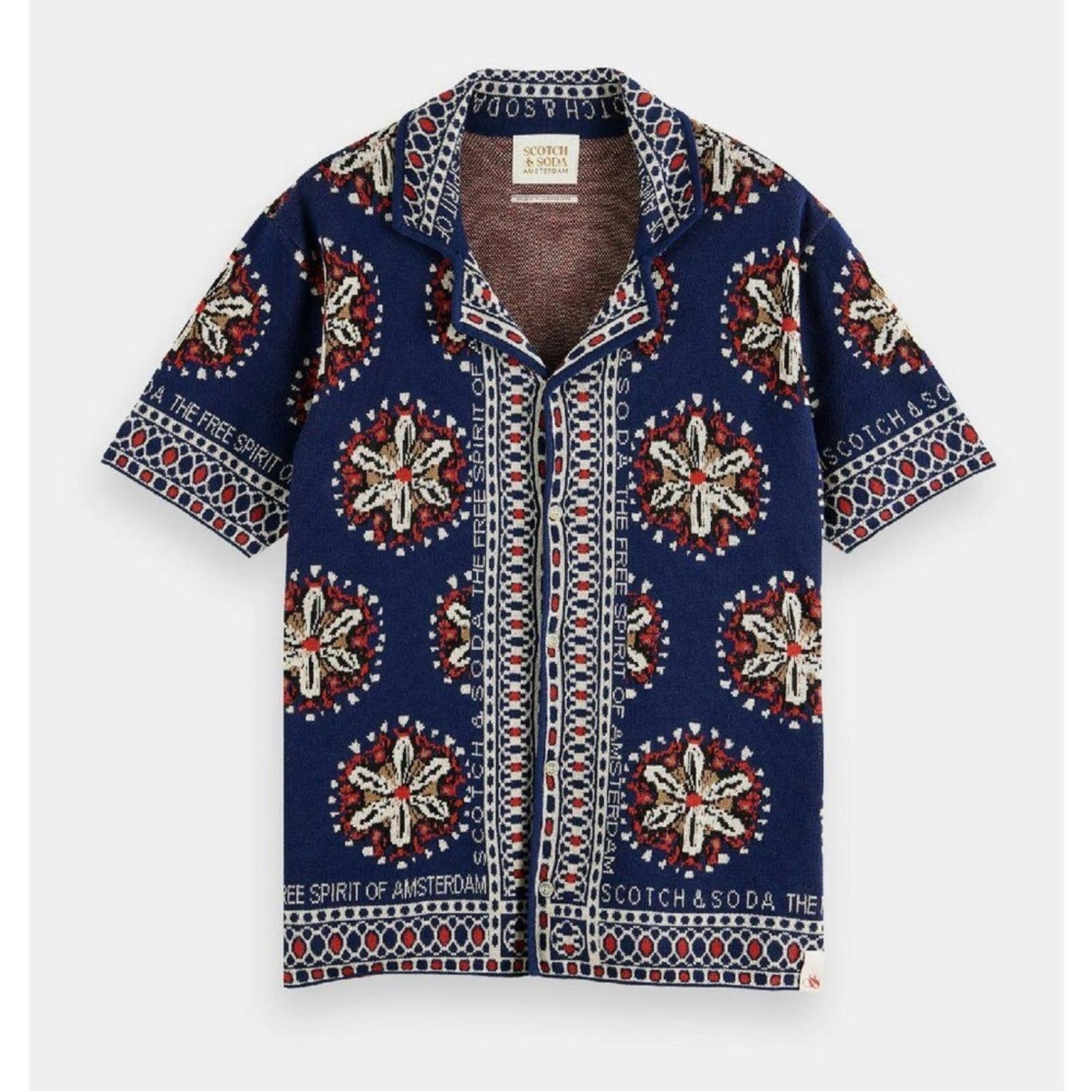 Scotch & Soda Jacquard Short-Sleeve Camp Shirt Textured Pattern Size L New w/Tag