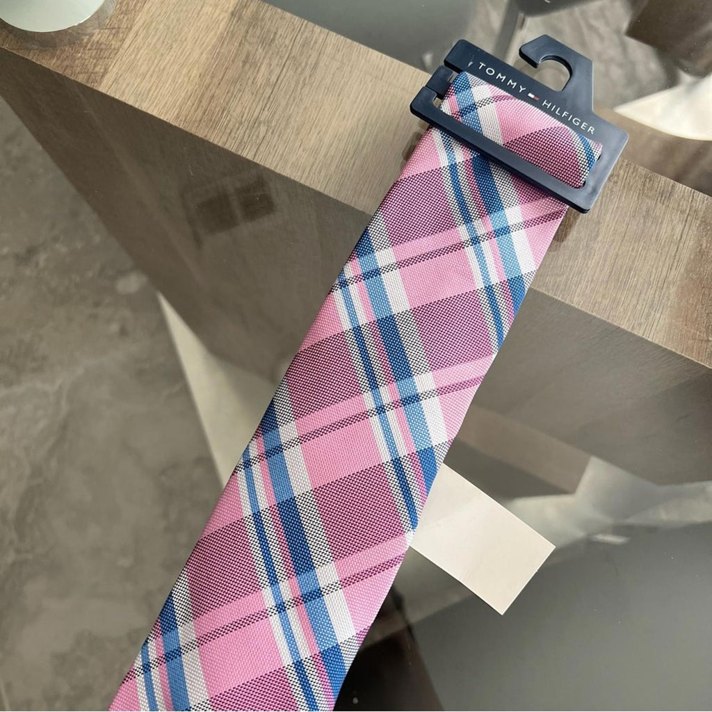 Tommy Hilfiger Plaid Neck Tie in Pink & Blue, New with Tag Retail $69.50