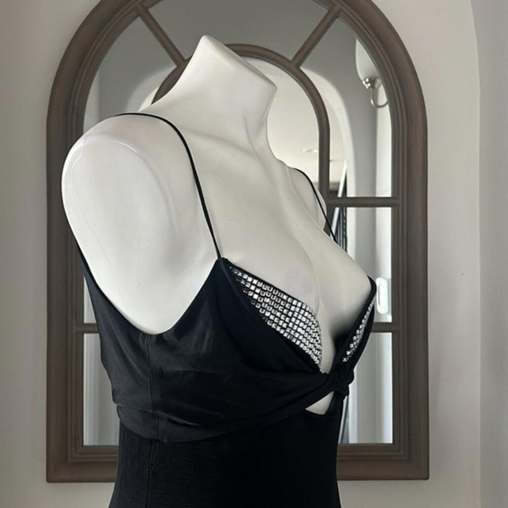 Galvan London Crystal Bustier Dress in Black Size US10 FR42 UK10 NEW w/Tag $1895