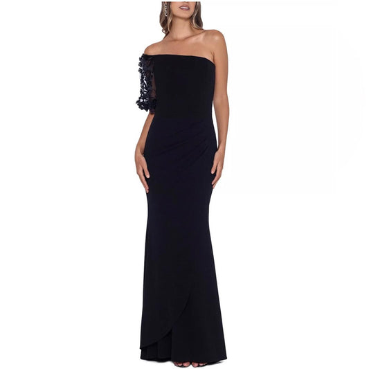 XSCAPE Floral Appliqué One-Shoulder Gown, Size 14 New w/o Tag