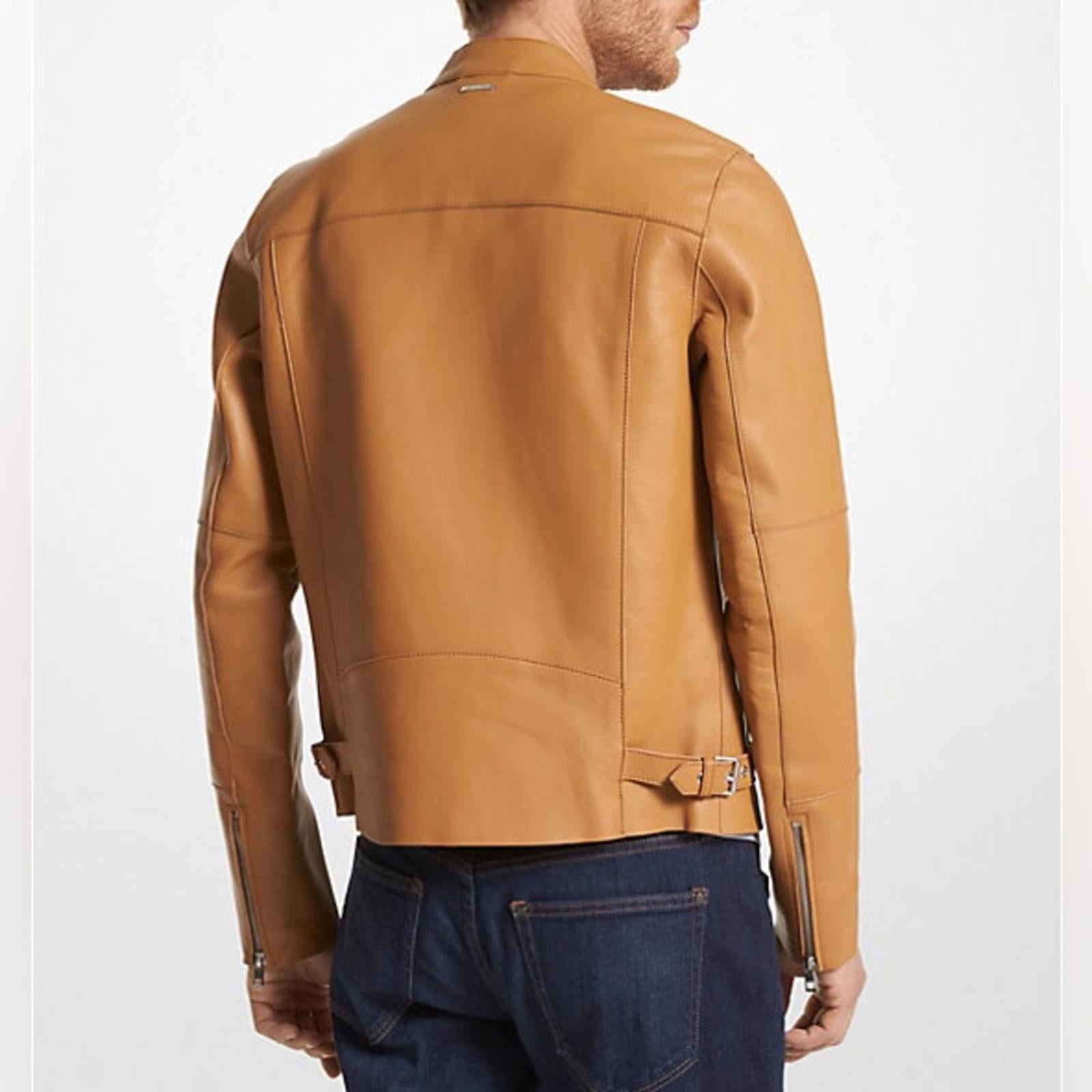 Michael Kors Men’s Nappa Leather Moto Jacket in Tan, NWT Size L $898
