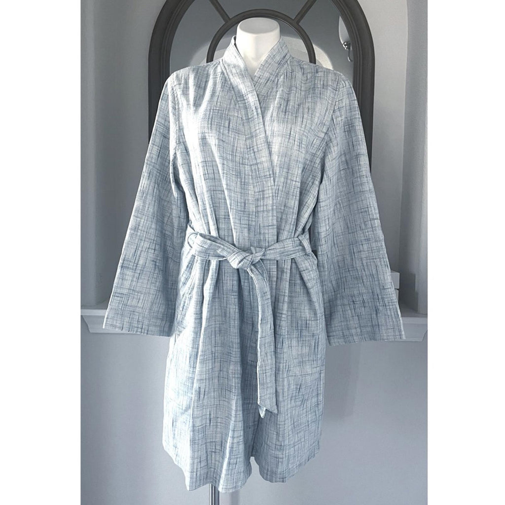 Hudson Park Collection Strié Print Waffle Bathrobe in Blue Size L/XL New w/Tag