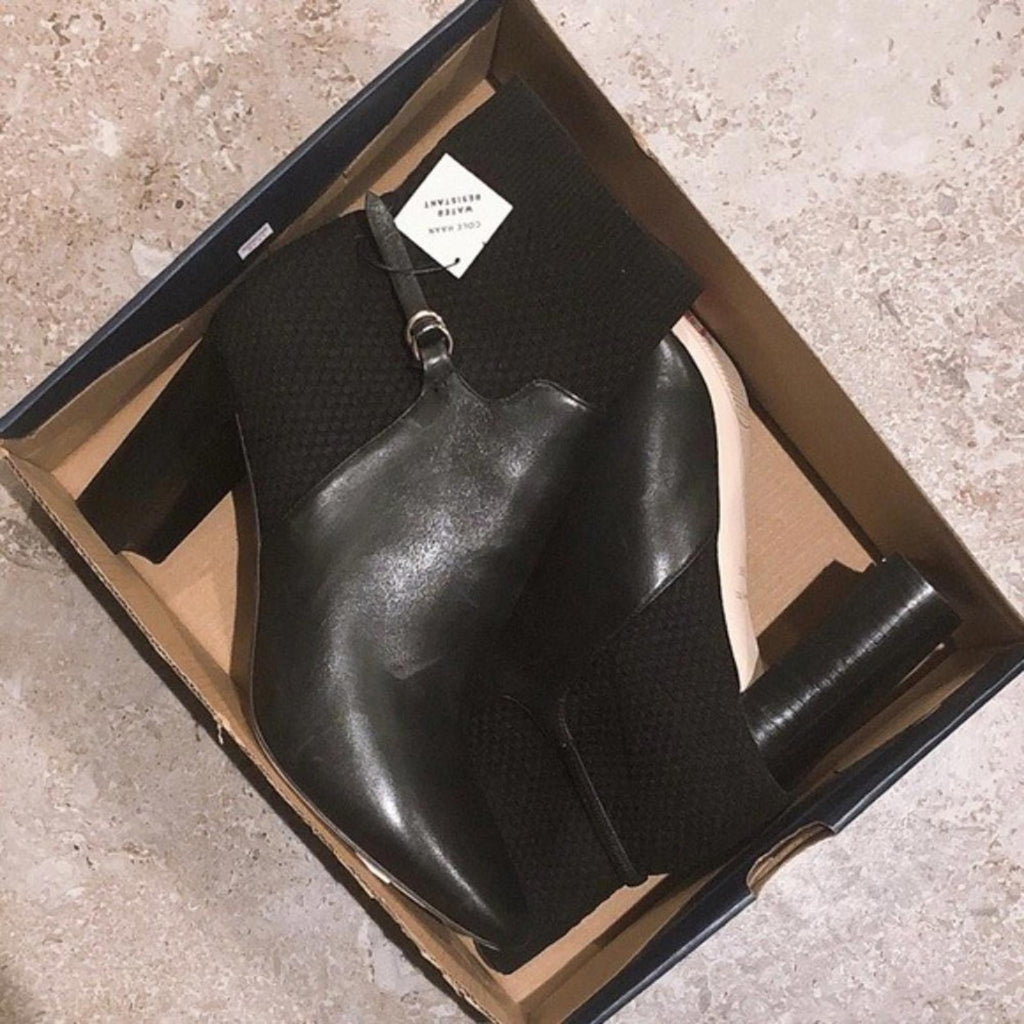 Cole Haan Black Boots Leather Ankle Block Heel Booties Size 10.5 New in Box