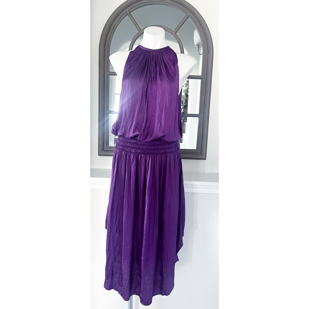 Ramy Brook Shiny Audrey Sleeveless Blouson Dress in Purple Size L New w/Tag $445