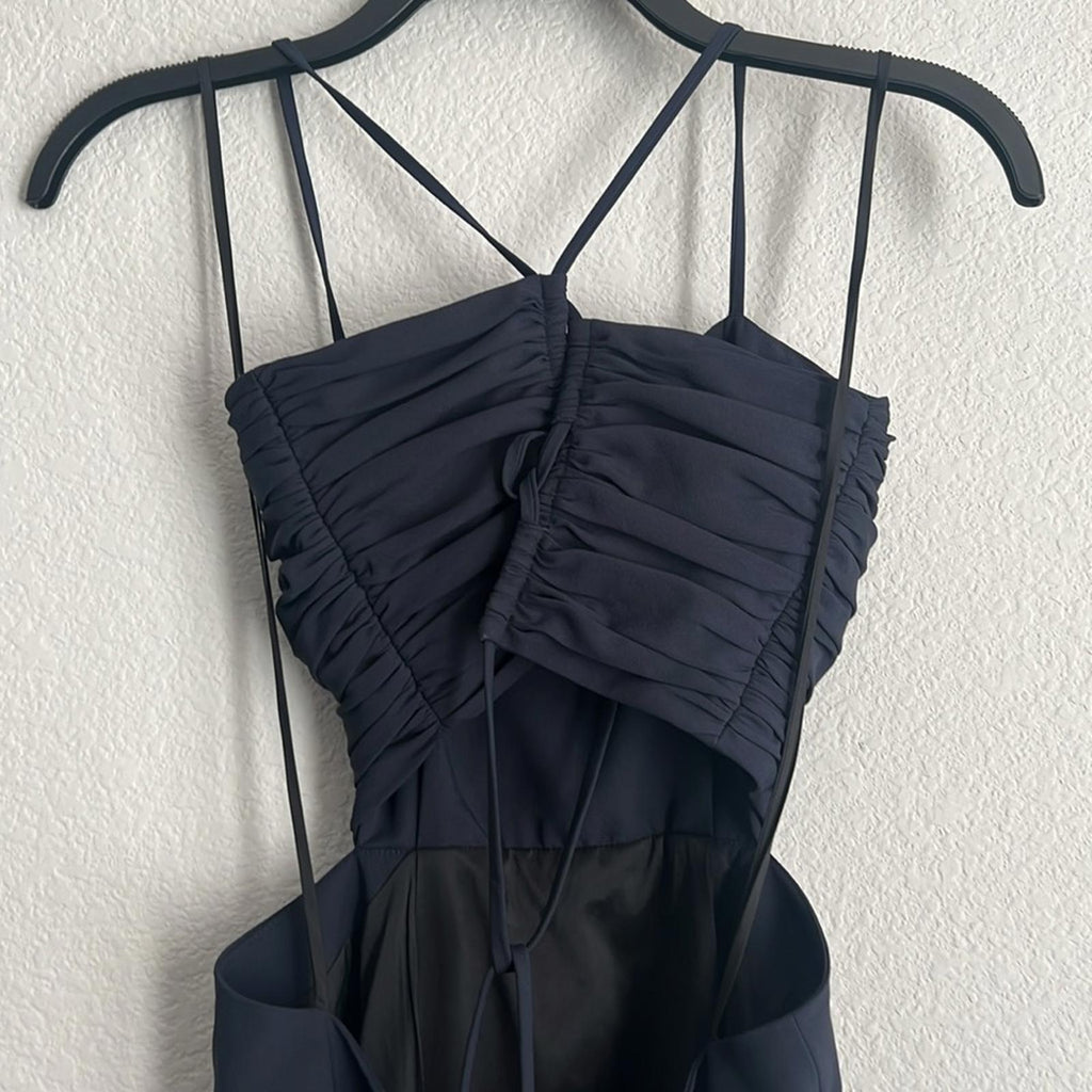 Cinq à Sept Judy Ruched Midi Dress in Navy, Size 0 NEW w/Tag $425